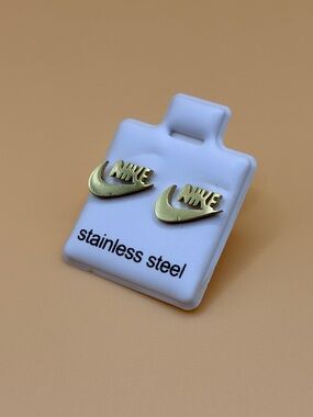 Gold Stainless Steel Logo Earrings